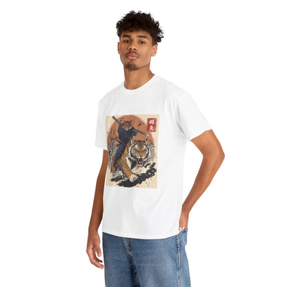 Samurai Cat Rides Fierce Tiger T-shirt