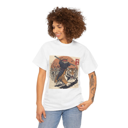 Samurai Cat Rides Fierce Tiger T-shirt