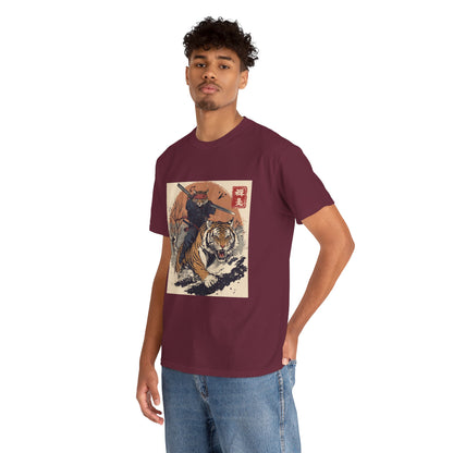 Samurai Cat Rides Fierce Tiger T-shirt