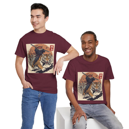 Samurai Cat Rides Fierce Tiger T-shirt