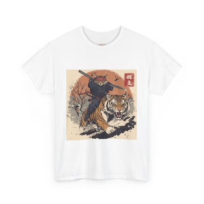 Samurai Cat Rides Fierce Tiger T-shirt