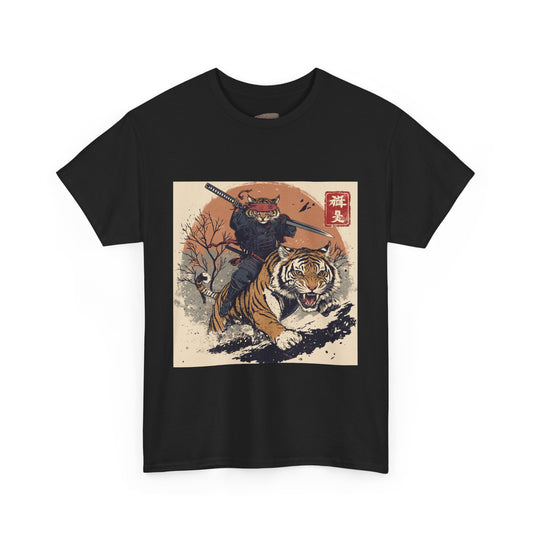 Samurai Cat Rides Fierce Tiger T-shirt