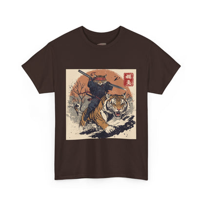 Samurai Cat Rides Fierce Tiger T-shirt