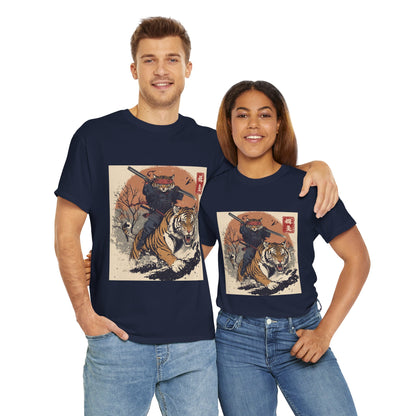 Samurai Cat Rides Fierce Tiger T-shirt