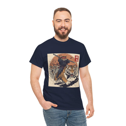 Samurai Cat Rides Fierce Tiger T-shirt