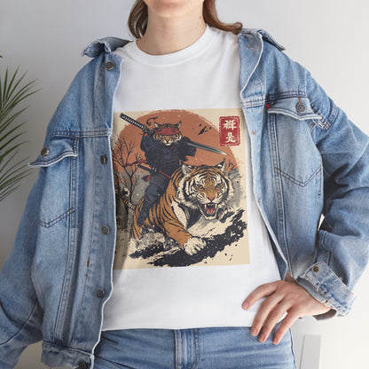 Samurai Cat Rides Fierce Tiger T-shirt