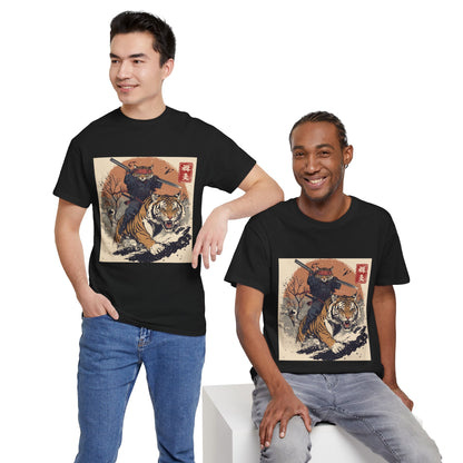 Samurai Cat Rides Fierce Tiger T-shirt