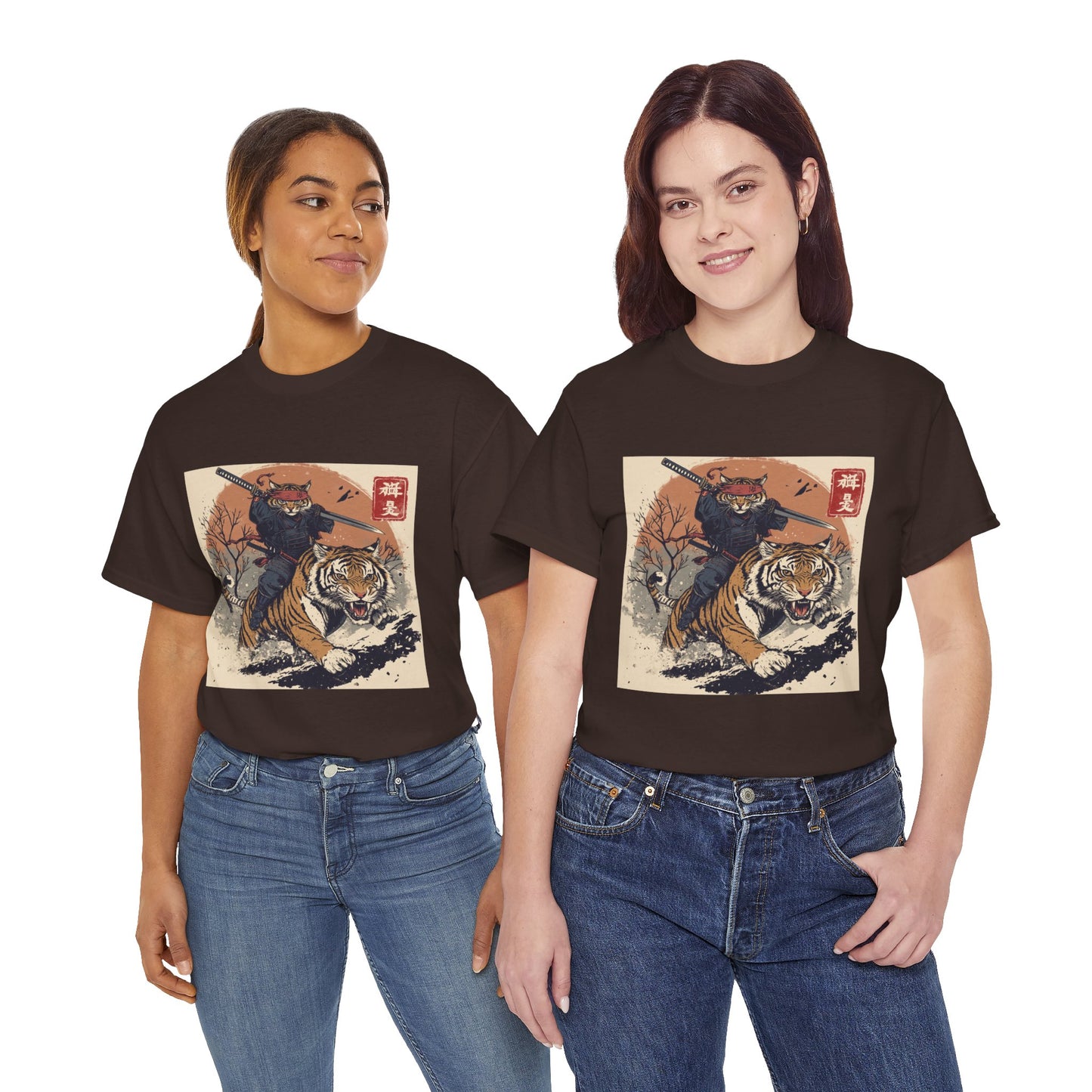 Samurai Cat & Tiger Sunset T-Shirt