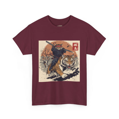 Samurai Cat Rides Fierce Tiger T-shirt