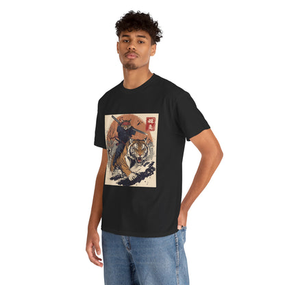Samurai Cat Rides Fierce Tiger T-shirt