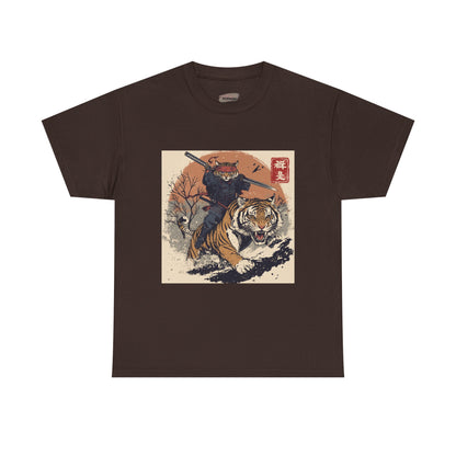 Samurai Cat Rides Fierce Tiger T-shirt