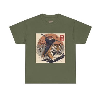 Samurai Cat Rides Fierce Tiger T-shirt