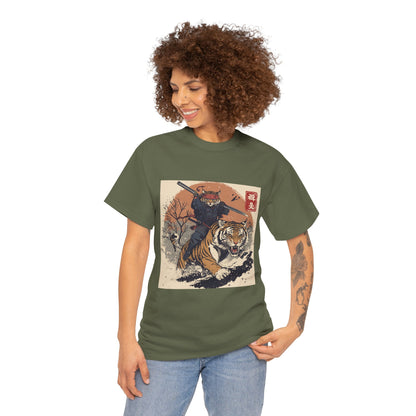 Samurai Cat Rides Fierce Tiger T-shirt