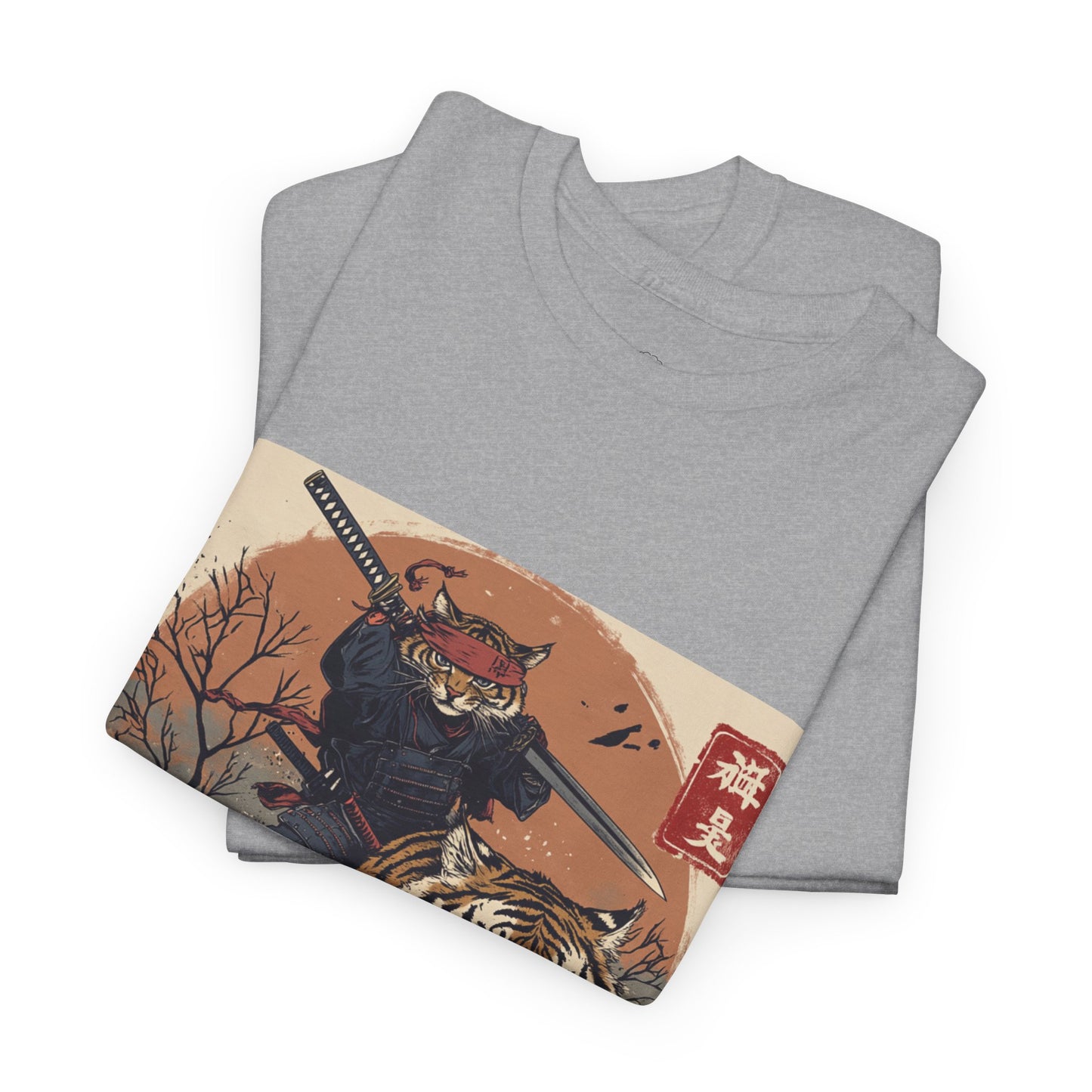Samurai Cat & Tiger Sunset T-Shirt