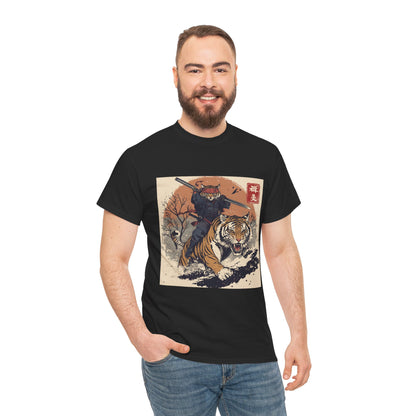 Samurai Cat Rides Fierce Tiger T-shirt